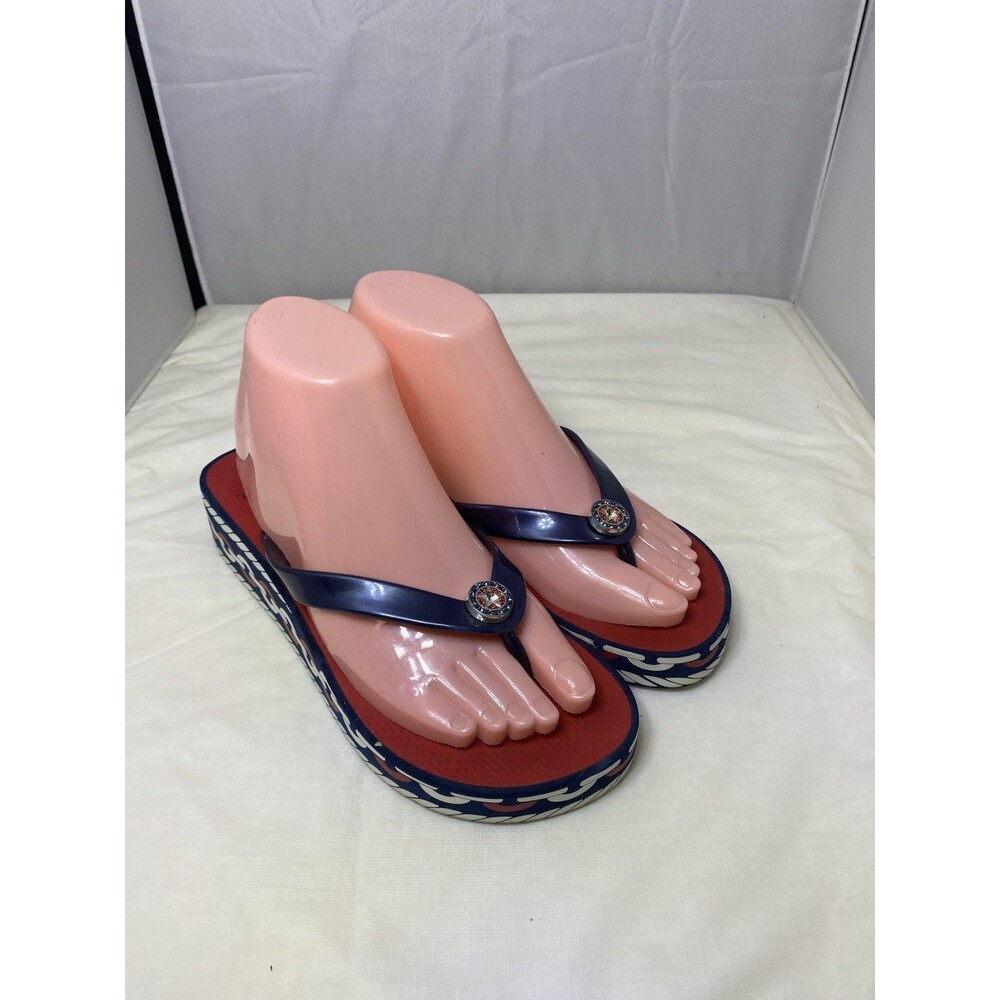 Brighton Wedge Medallion Red White Blue USA Nautical Flip Flops Womens 7 Sandals